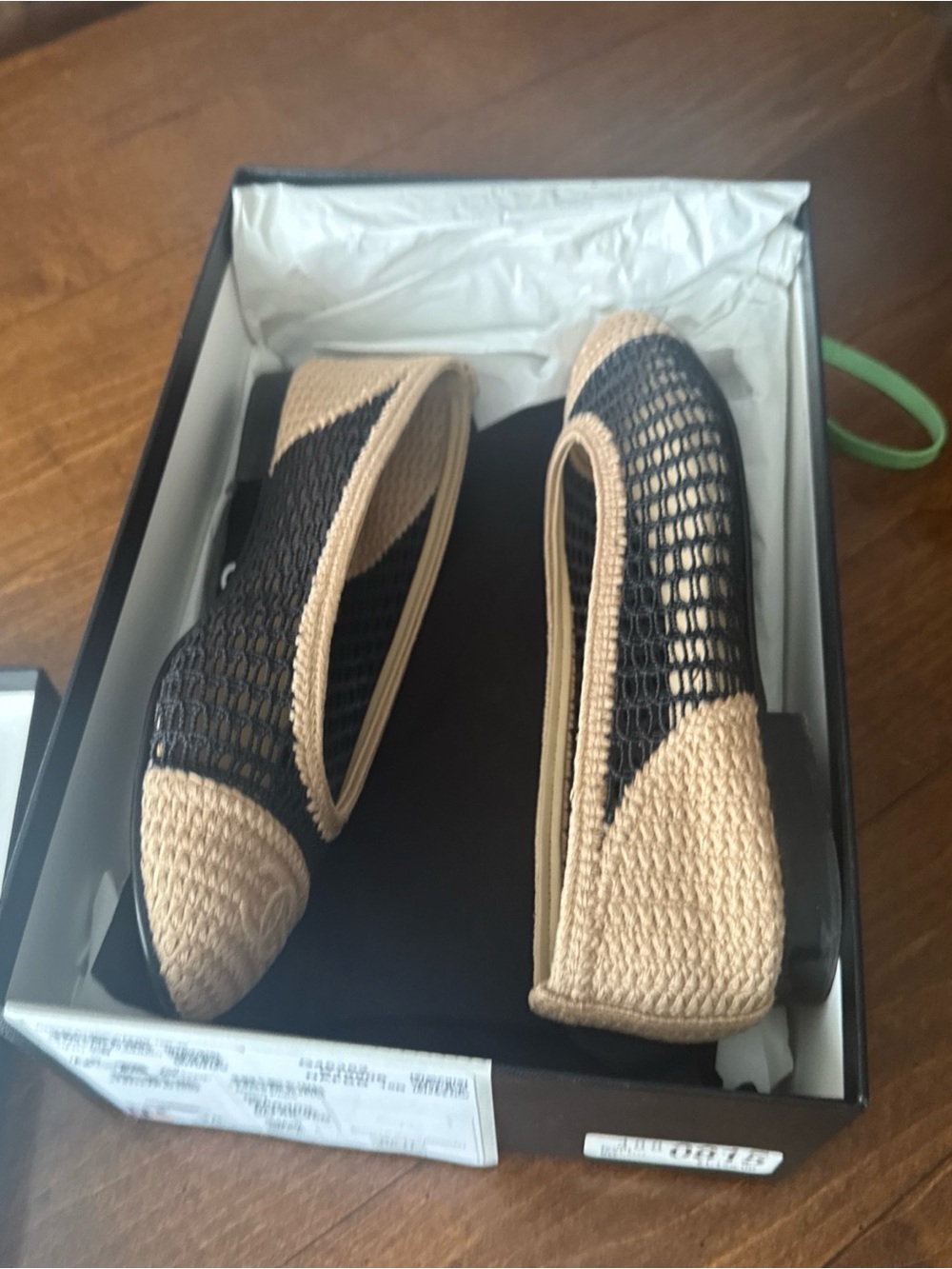 CHANEL Black and Beige Woven Mesh Ballet Flats